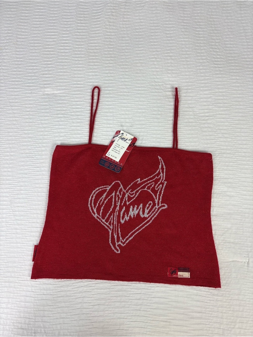 Flame Heart Knit Red Tank Top with Script Detail